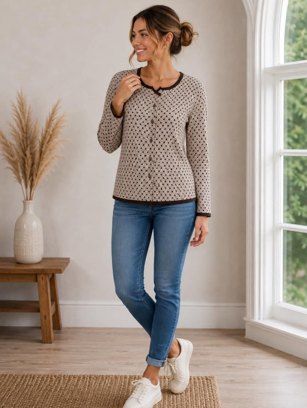 RIANI Cream and Brown Women's Cardigan